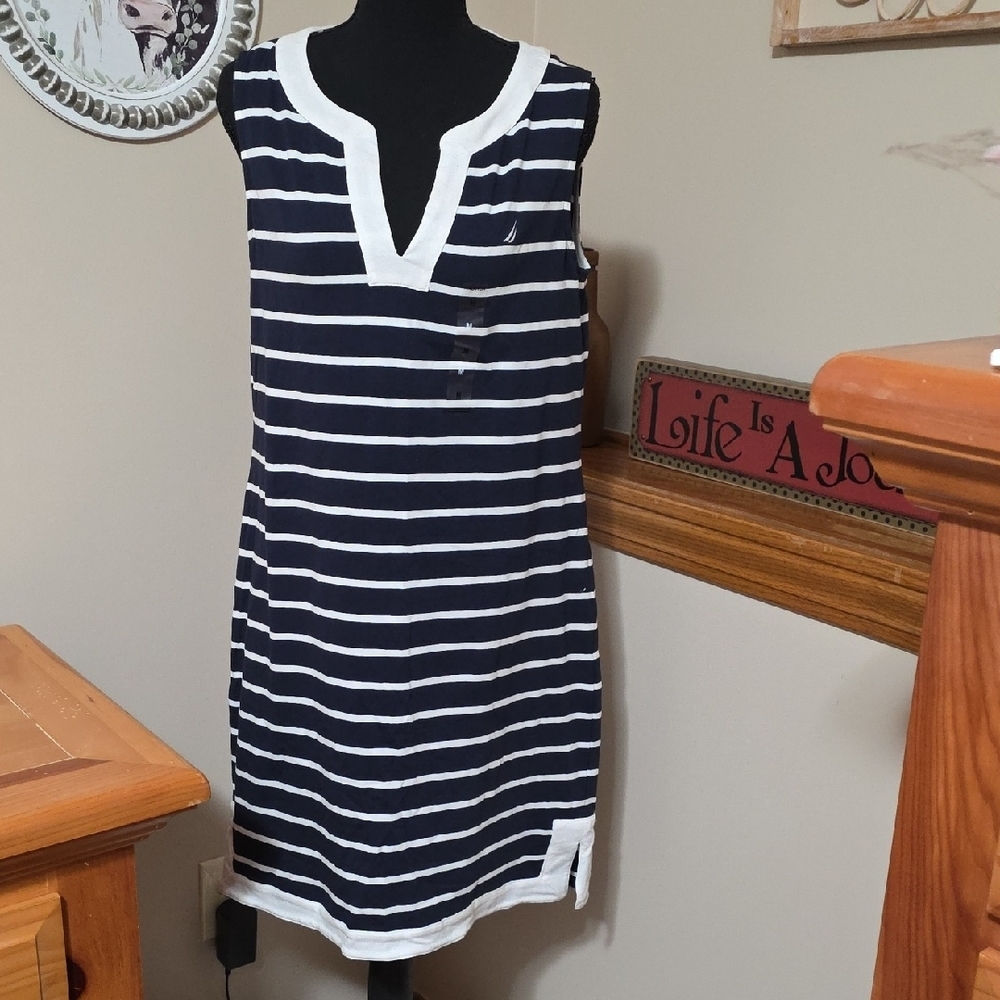 Nautica Navy and White Striped Dress